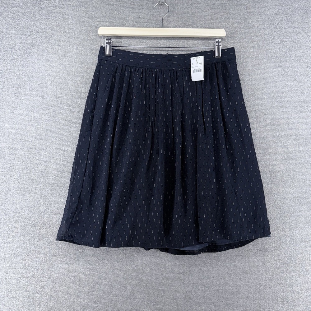 J Crew Midi Skirt Women Size 6 Dark Blue Gold Thread Lined Casual NEW